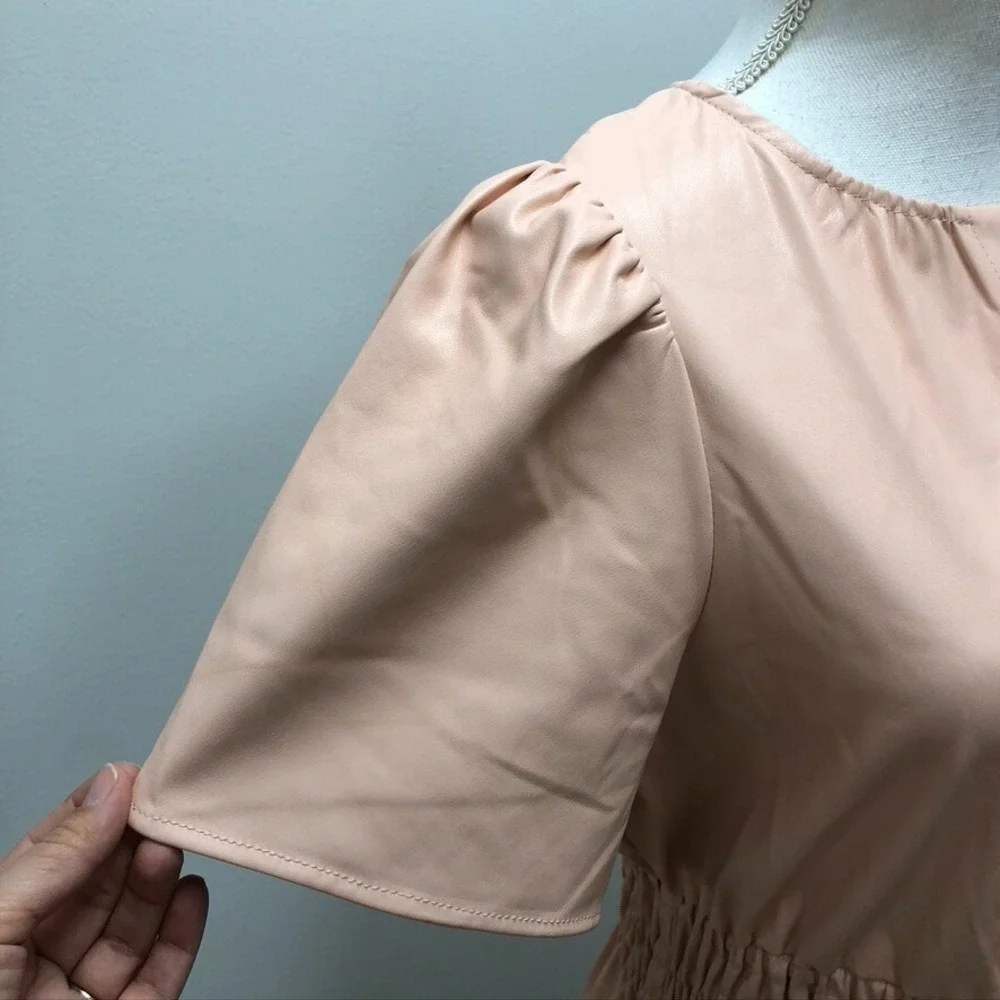 Anthropologie Faux Leather Fit And Flare Dress Womens Medium Pink Coquette